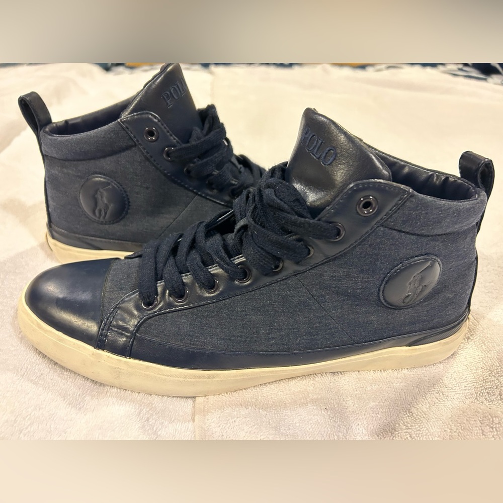 Polo blue hi-top sneakers. Size 10.5.